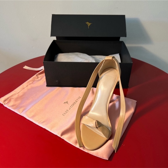 Cult Of Coquette, Pegah Nude Vegan Leather Bow Heels - 8 - Picture 4 of 7